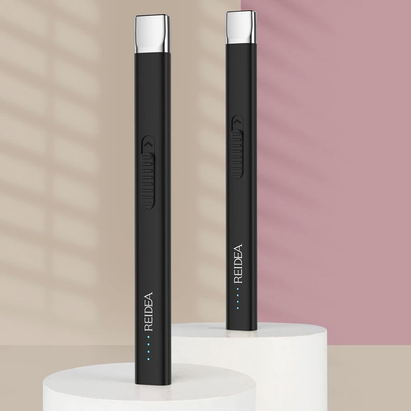 REIDEA ولاعة كهربائية 2 حزمة، مقاومة للرياح بدون لهب قابلة لإعادة الشحن عبر USB مع زر أمان ومؤشر طاقة للشمع والشواء والألعاب النارية، أسود أوبسيديان - Image 5